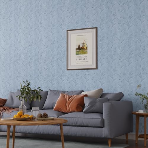VaryPaper Light Blue Grasscloth Peel and Stick Wallpaper Herringbone Fabric Wallpaper Waterproof Self Adhesive Grass Cloth Contact Paper Removable Vinyl Wall Paper for Bedroom Cabinets 15.7''x78.7''