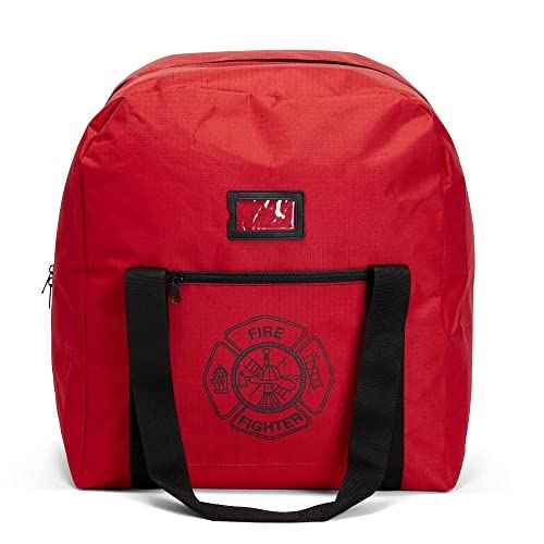 LINE2design Firefighter Heavy Duty Rescue Step-In Turnout Fire Gear Bag with Quick Dry Fabric, Shoulder Strap & Maltese Cross - Red
