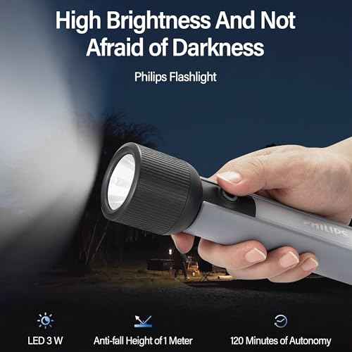 PHILIPS SFL1183 Bright 400 Lumens Tactical Torch High Lumens with 6 Modes,Rechargeable LED Flashlights, 2000mAh, Waterproof,Handheld Flash Light for Emergencies, Camping, Hiking
