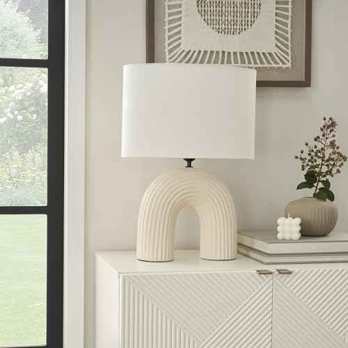 Nourison Home 21" Off White Textured Arch Table Lamp for Bedroom, Living Room, Console, Entryway