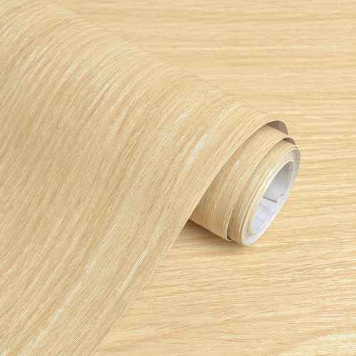 Wood Grain Contact Paper Light Wood Wallpaper Peel and Stick Contact Paper for Cabinet and Drawer Faux Natural Oak Bamboo Self Adhesive Waterproof Wooden Wallpaper Shelf Desk 17.3inW 118inL
