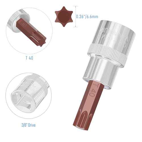 3PCS 3/8" Drive T40 Torx Bit Socket, S2 Steel Bits, Heat Treated CR-V Steel Star Sockets 1.9" Length