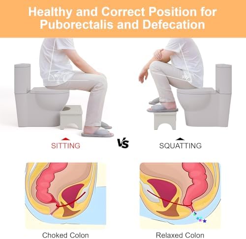 Wooden Squatting Toilet Stool for Adults, 6.7" Height Poop Stool Squat Adult, Non-Slip Potty Step Stool for Bathroom, Space-Saving Bamboo Pooping Stool, White