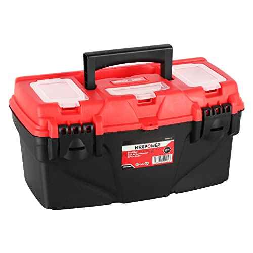 MAXPOWER Tool Box 15-Inch, Plastic Tool Boxes with Removable Tray & Dual Lock Secured For Home