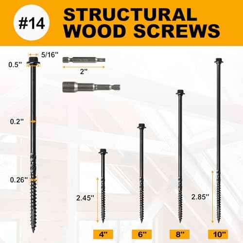 #14 x 10 Wood Structural Screws 50 Pack Hex Head Lag Screws, Rust Resistant Timber Screws for Timber/Log/Landscaping Wood (Black)