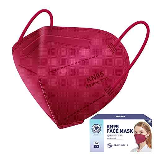 KN95 Red Face Mask 20PCS, 5-Ply Cup Dust Masks Filtration Efficiency ¡Ã95% Individually Packaged Particulate Respirators Breathable Colour Adult Mask¡¦