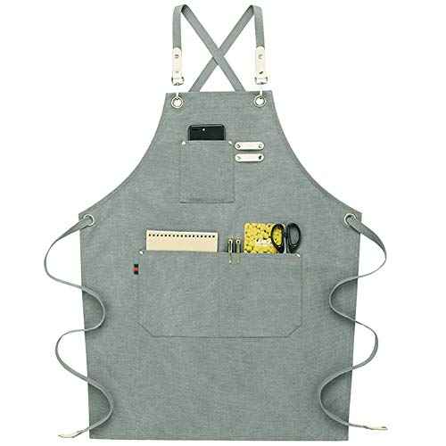 NEWGEM Cotton Denim Apron with Pockets for Women Chef Kitchen Cooking Gardening Painting