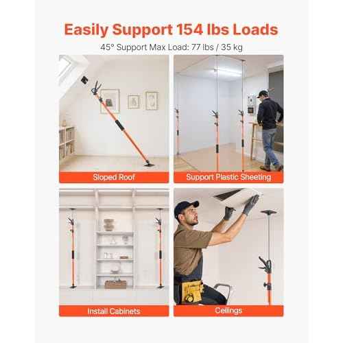 VEVOR Cabinet Jack Support Pole, 2-Pack, 45.7-114.2 Inch Steel Telescopic Quick Support Rod, Adjustable 3rd Hand System up to 154 lbs Capacity for Installing Cabinets, Lifting Drywall, Cargo Bars