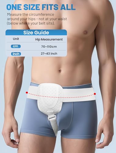 Hernia Belts for Men Inguinal, Hernia Belt for Women, Inguinal Hernia Support for Left or Right Side, Comfortable Adjustable Waist Strap with Removable Compression Pads, White