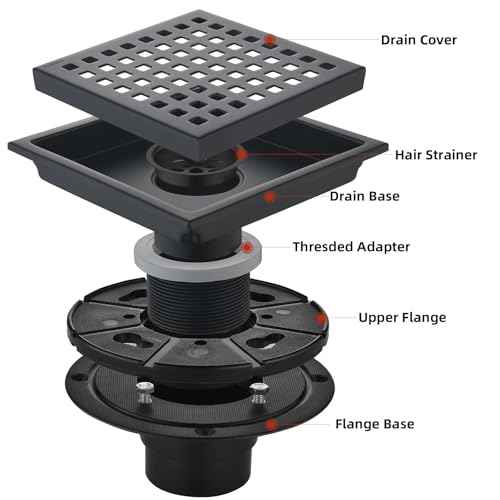 6 Inch Square Shower Drain Set of 2 with Removable, Square Grille, 304 Stainless Steel, Includes Shower Drain Base Hair Filter, Black, for Bathroom, Kitchen, Balcony 2 Pack