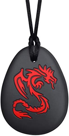 Munchables Dragon Sensory Chew Necklace - Chewy Fidget Stim Toy Jewelry for Boys and Girls (Red/Black)