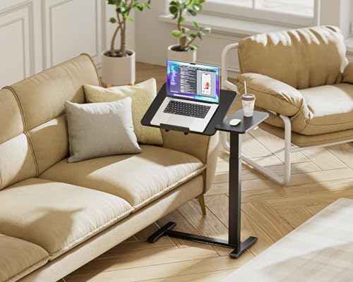 Ywin Medical Adjustable Tilt Overbed Bedside Table with Wheels, Swivel Portable Tray Table(27.6" W x 15.8" D), Small Standing Desk for Bedroom, Hospital, Couch, Office Use,Black
