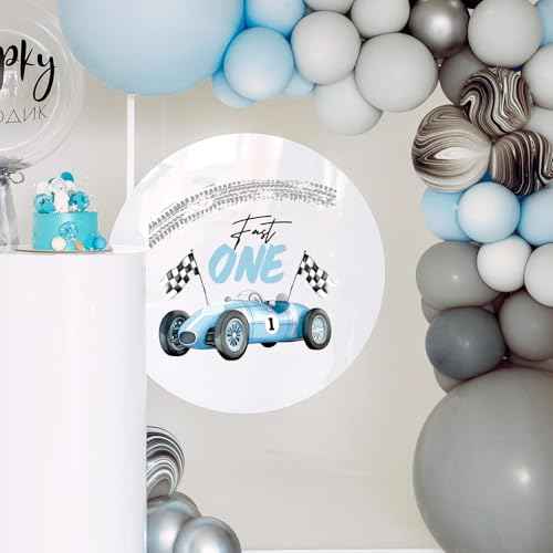 Fast One Birthday Racing Decal Race Car Checkered Flag Welcome Sign Decal Fast One 1st Birthday Backdrop Decorations for Boys Balloon Arch