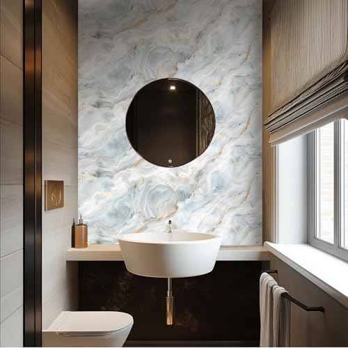 Light Gray Marble Wallpaper Contact Paper 15.7"x39.4" Peel and Stick Wall Paper Self Adhesive Removable Vinyl Wall Sticker for Bathroom Kitchen Countertop Cabinet Shelf Decor
