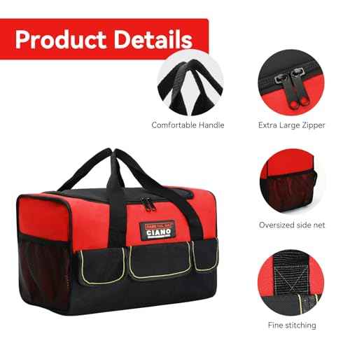 17.3" Tool Bag Organizer, Tool Bags for Men Wide Mouth,600D Oxford With 8 Exterior Pockets Double Zipper,Construction Automotive, Home Repairs,Garage Storage