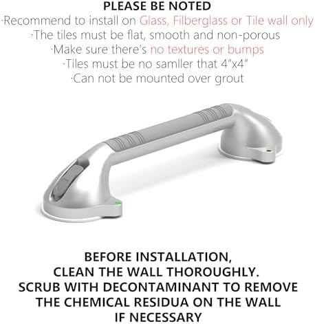 16.5inch Suction Bath Grab Bar with Indicators, Balance Assist Bathroom Shower Handle, Silver/Grey（Pack of 2）