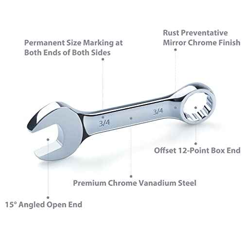 Premium Stubby Combination Wrench Set with Roll-up Pouch, 11-Piece, SAE, 3/8¡± to 1¡±, No Skipped Inch Size | Cr-V Steel, Mirror Polished Finish | Short Length and Slim Body, Perfect for Confined Areas