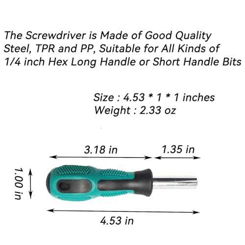 Bit Driver Handle,2 Pieces 1/4 inch Bit Driver Magnetic Screwdriver Bit Holder,6.35mm Hex 110mm Long Mini Short Strong Bit Holder Extension with Non-slip Handle Nut Driver