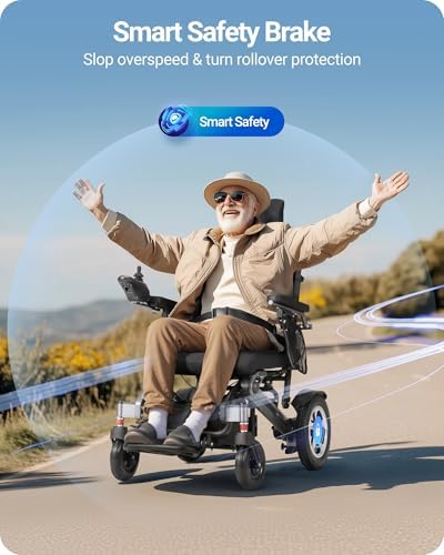 Reclining Electric Wheelchair for Adults, 90°-160° Adjustable Backrest, 16" Alloy Wheels, 5-Speed, Detachable Footrest, USB Charging & LED Light