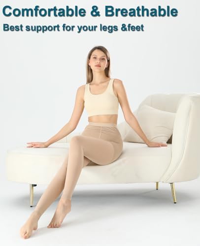 Medical Compression Pantyhose For Women & Men,20-30mmHg Graduated Support Hose Tights,Opaque Footless Waist High Compression Stockings For DVT,Varicose Veins,Relief Shin Splints,Edema,Swelling