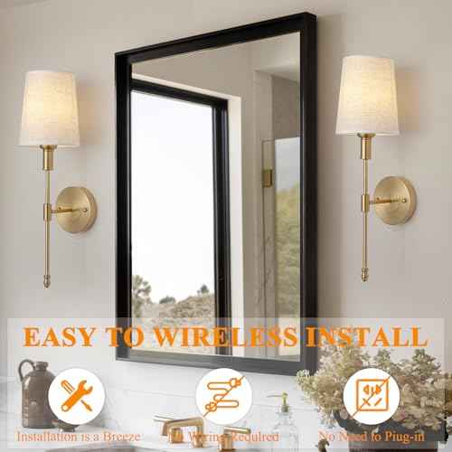 Battery Operated Wall Sconce Set of Two,Gold Wireless Modern with Remote Control Rechargeable Dimmable Lighting Indoor, LED Wall Lamp Fixtures for Bedroom, Living Room, 2-Pack