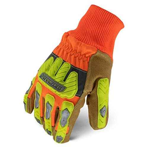 Ironclad Hi-Viz Yellow & Orange Genuine Pigskin Leather Cut A6 Gloves, TPR Impact Protection, Machine Washable, 1 Pair, IEX-HVIP5-05-XL