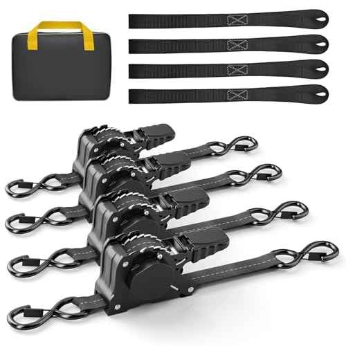 Retractable Ratchet Straps, 1 inch ¡¿ 13 Feet Heavy Duty Auto Self Retractable Ratcheting Tie Down Straps 1500lbs Break Strength, Automatic Ratchet Strap for Truck Bed Cargo Trailer, 4 Pack