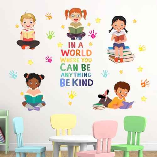 Yovkky Reading Kids Equality Inspirational Wall Decals Stickers, Positive Quote Book Neutral Toddler Nursery Classroom Decor, Diversity Home Decorations School Library Playroom Girls Boys Bedroom Art