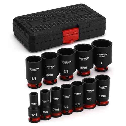 CASOMAN 12-Pieces 3/8" Drive Mid-Length Impact Socket Set, 12-Point, SAE, 5/16-Inch to 1-Inch, CR-MO Steel, with Storage Case
