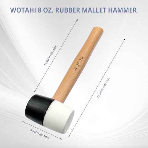 8 Oz. Rubber Mallet Hammer with White and Black Double-Faced Soft Head, Hardwood Handle Small Hammer for Woodworking, Flooring, and Tile