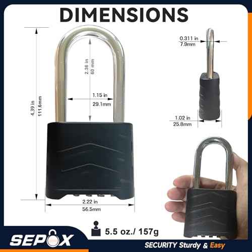 SEPOX 4PCS Large Combination Padlock, Long Shackle Outdoor Combo Lock 2.2" 55mm Heavy Duty Weatherproof, Ressetable 4Digital, Security Aluminum Body,Uncuttable Shackle, for Home, School, Gate, Garden