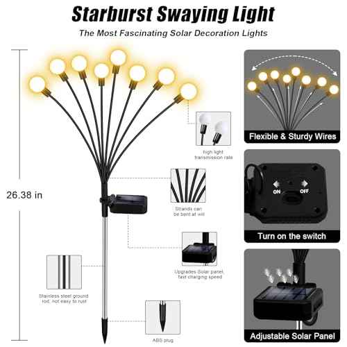 Solar Garden Lights,Solar Firefly Lights,8 Pack 64 Heads Solar Lights Outdoor Decorative,Sway by Wind, High Flexibility Iron Wire & Heavy Bulb Base,Yard Patio Pathway Lawn