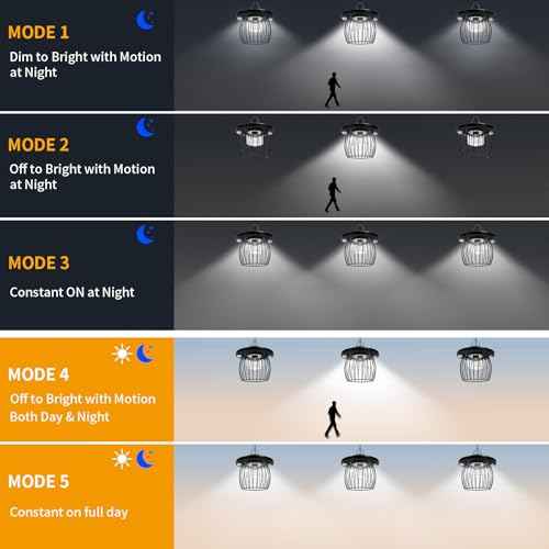 Solar Shed Lights with 2 Motion Sensors, Classic Metal Solar Chandelier Outdoor with 5 Lighting Modes, Waterproof Pendant Lamp with Remote Control for Gazebo, Garden, Patio, Barn(16.4FT Cord, 2 Pack)
