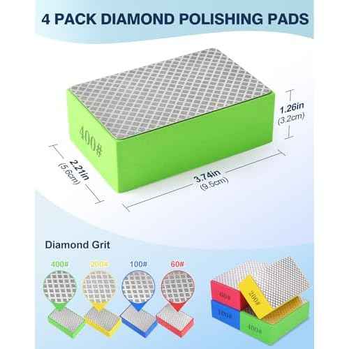 4 Pack Diamond Hand Polishing Pads, Sanding Blocks Polishing, Sanding Pads Assortment, Sandpaper with High-Density Sponge, for Wood Tile Glass Stone Grinding (60#,100#,200#,400#)