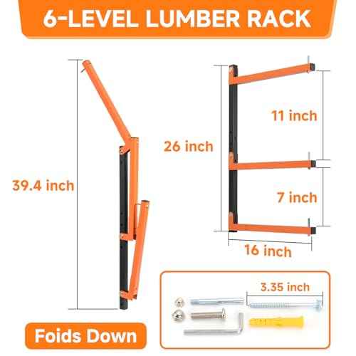 4 Pack Lumber Rack Wall Mount, Heavy Duty Wood Storage Racks, 6-Level System Organizer Shelving, 720 LBS Capacity Hanging Garage Shelves, Orange Brackets Utility Metal Shelf for Indoor and Outdoor