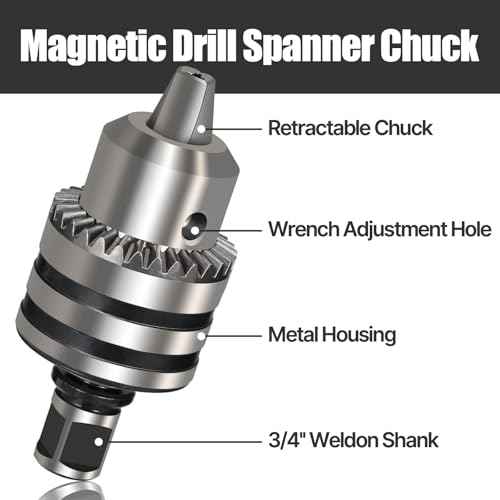 1/8''-5/8'' Magnetic Drill Chuck Adapter, 3/4'' Weldon Shank with Chuck Key, B16 Thread Mag Drill Chuck for Magnetic Drill