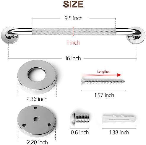 2 Pack Grab Bars for Elderly for Wall 16 Inch, Fit for Studs, Knurled Anti-Slip Bathroom Shower Grab Bars for Seniors, Safety Handicap Grab Bars for Shower, Shower Handles for Elderly, Tesuchan