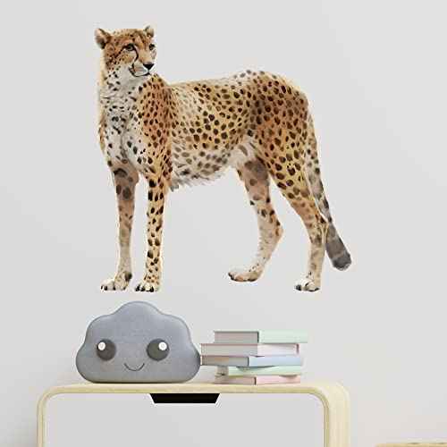Lifelike Standing Cheetah Wall Decal Nursery Tropical Animal Leopard Wall Sticker Removable Peel and Stick Wall Art Decor Stickers for Kids Baby Classroom Preschool Living Room Bedroom School