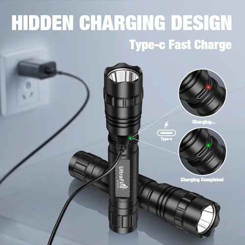 ULTRAFIRE Tactical Flashlight with Duty Belt Holster, 1000 Lumen Rechargeable Police Flashlight for Law Enforcement, 3-Mode Security LED Flashlight with Belt Holder WF-501BX