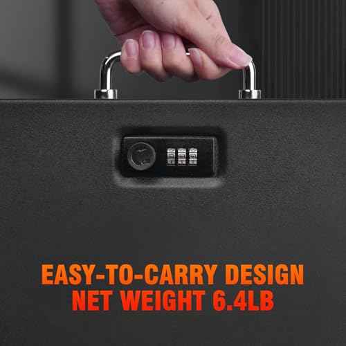 TOTOY Portable Fireproof Document Box with 3-digit Combination Lock, Safe Box for Valuables, Hand Held Storage Lock Box for Documents, Passport, Cash, Tablet