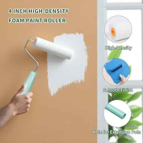 19 Piece Paint Roller Kit, 4 Inch Foam Small Paint Roller Paint Brushes Paint Trays Set, Wall Paint Supplies Kit Mini Rollers for Painting, Professional Paint Roller Brush Tray Set for House Painting