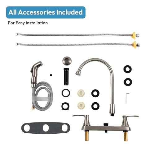 Besdor Kitchen Faucet with Side Sprayer, 2 Handle Sink Faucet, 3 or 4 Hole Kitchen Faucets with Sprayer, 304 Stainless Steel, Brushed Nickel