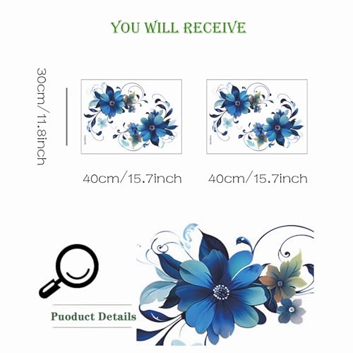 Blue Daisy Botanical Flower Wall Stickers, sacinora Floral Art DIY Wall Decals Removable Vinyl Peel and Stick for Furniture Door Toilet Bedroom Decorations