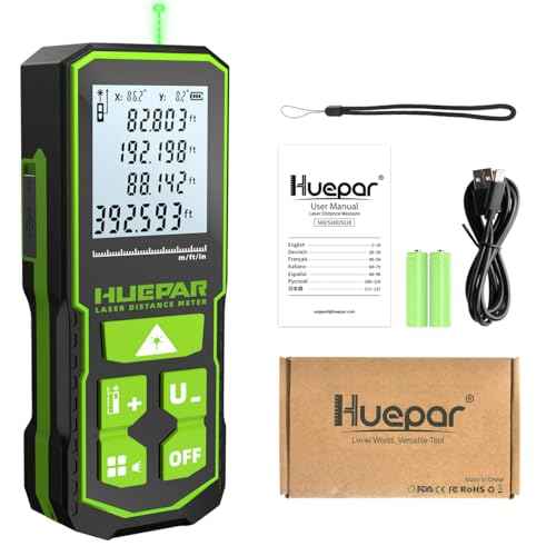 393FT Professional Green Laser Measuring Tool with Angle Sensor, Huepar 1/16in Accuracy Laser Distance Measurement Tool, Digital Laser Room Measuring Device, Laser Distance Meters