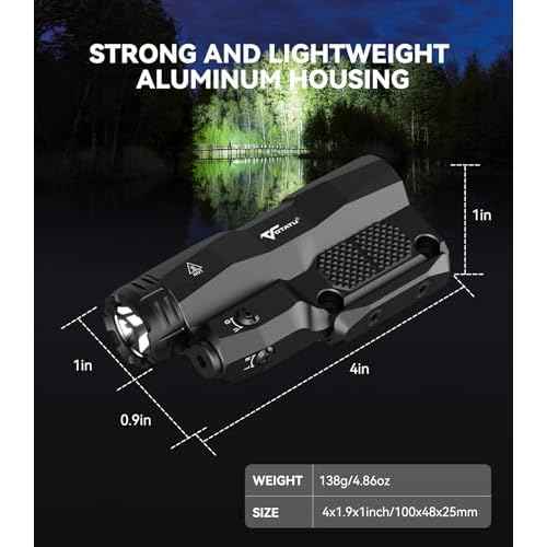 VOTATU M6L-G Picatinny/Mlok Flashlight Laser Combo Built-in Touch Pad Switch, Max 2400 Lumens LED Light and Green Laser with Tactical Strobe Mode, USB Magnetic Rechargeable