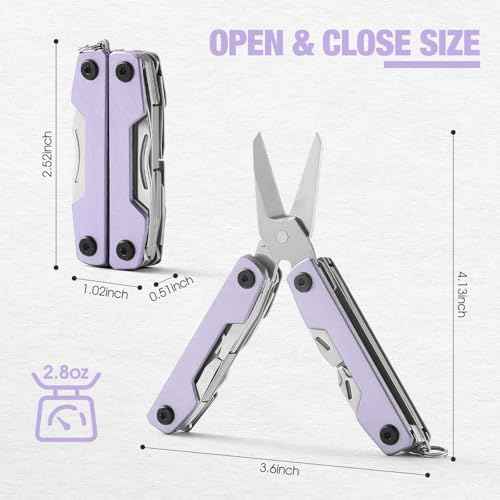Multitool with Pocket Knife,Gifts for Men and Women, 11-in-1 Mini EDC Multitool with Screwdriver, Scissors, SIM Extractor and Bottle Opener, Perfect for Outdoor, Hiking, Simple Repair (Purple)