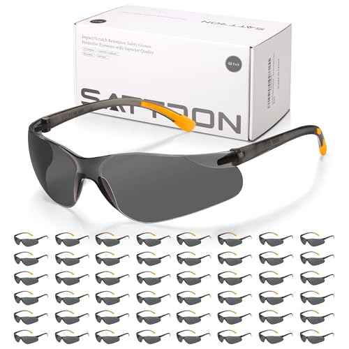 Tinted Safety Glasses Bulk 48 Pack, Dark Smoke Lenses UV Protective Safety Sunglasses for Men Women, ANSI Z87.1 Scratch & Impact Resistant Eye Protection for Construction, Shooting, Lab