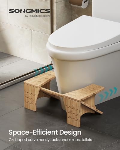 SONGMICS Bamboo Toilet Stool, Adjustable Poop Stool with Non-Slip Grooves, Height Convertible to 6.9 or 9.5 Inches, Squat Potty Stool for Bathroom, Space-Saving, Light Bamboo UBCB111N01