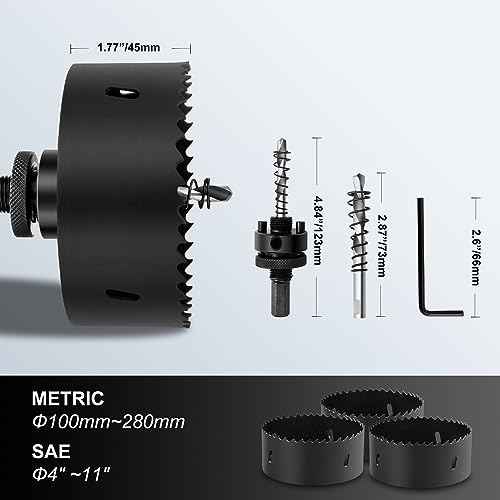 7" ?178mm Hole Saws with Heavy Duty Arbor HSS Bi-Metal Hole Cutter Drill Bit for Wood Cornhole Boards Plastic Drywall Metal Fiberboard(Black)