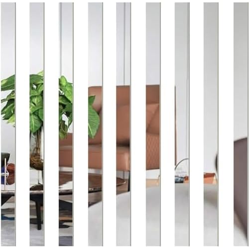 10 Pcs Mirror Wall Stickers Striped Design Mirror Art Tile Decal DIY Self Adhesive Wall Line Border Decals Removable Acrylic Mirror Sheets Wall Sticker and Murals for Home Decor (5 * 20cm)